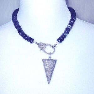 Diamond Necklace/Choker + Arrow + Blue Flash Labradorite Rondelle Beads